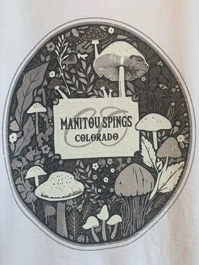 TECHSTYLES MANITOU SPRINGS COLORADO Mushroom Forest Off White Mens Tee Shirt XXL